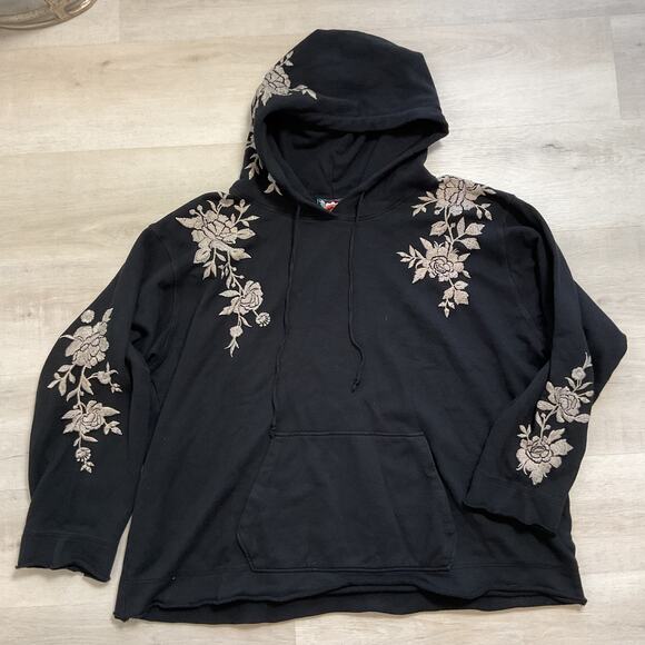 Johnny Was Long Angeles Floral Embroidered Pullover Hoodie Black - Picture 2 of 12
